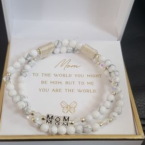 Silver Plated Double Bead "Mom" Bracelet